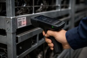 rastreamento de embalagem retornável com RFID e QR code