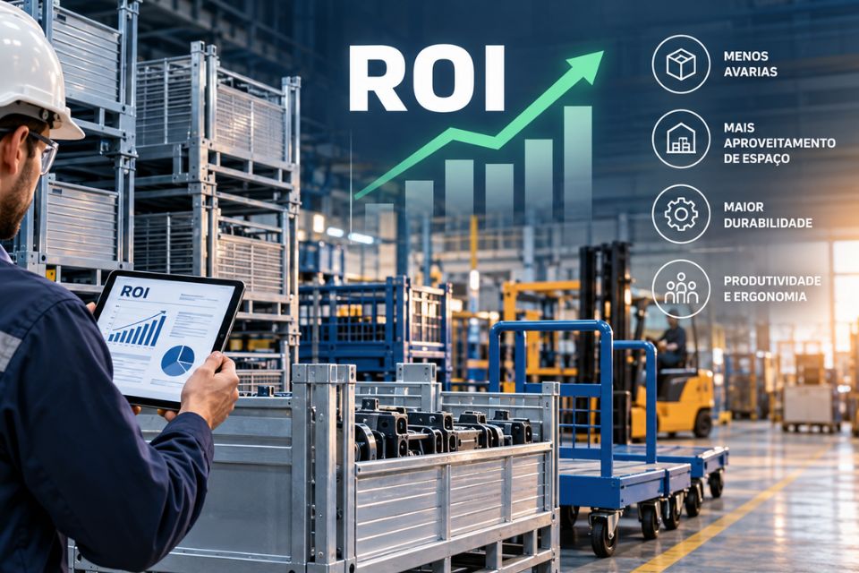 ROI em equipamentos metalmecânicos aplicado à armazenagem e movimentação na logística industrial.